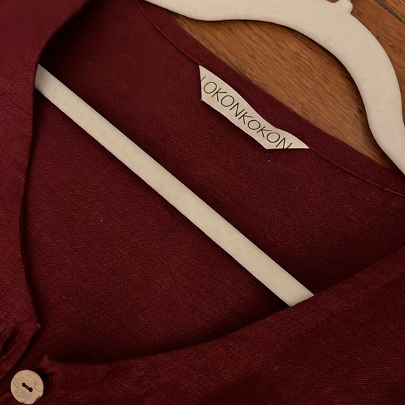 Burgundy Maxi Linen Dress - Picture 3 of 12